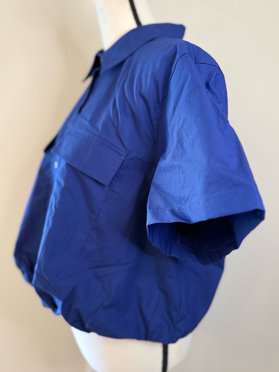 Banana Republic Factory vibrant blue crop button up top SZ XL - Picture 3 of 11